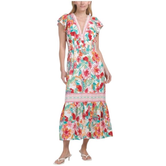 ADRIANNA PAPELL Dresses & Skirts - ADRIANNA PAPELL Flutter Sleeve Floral Maxi Dress